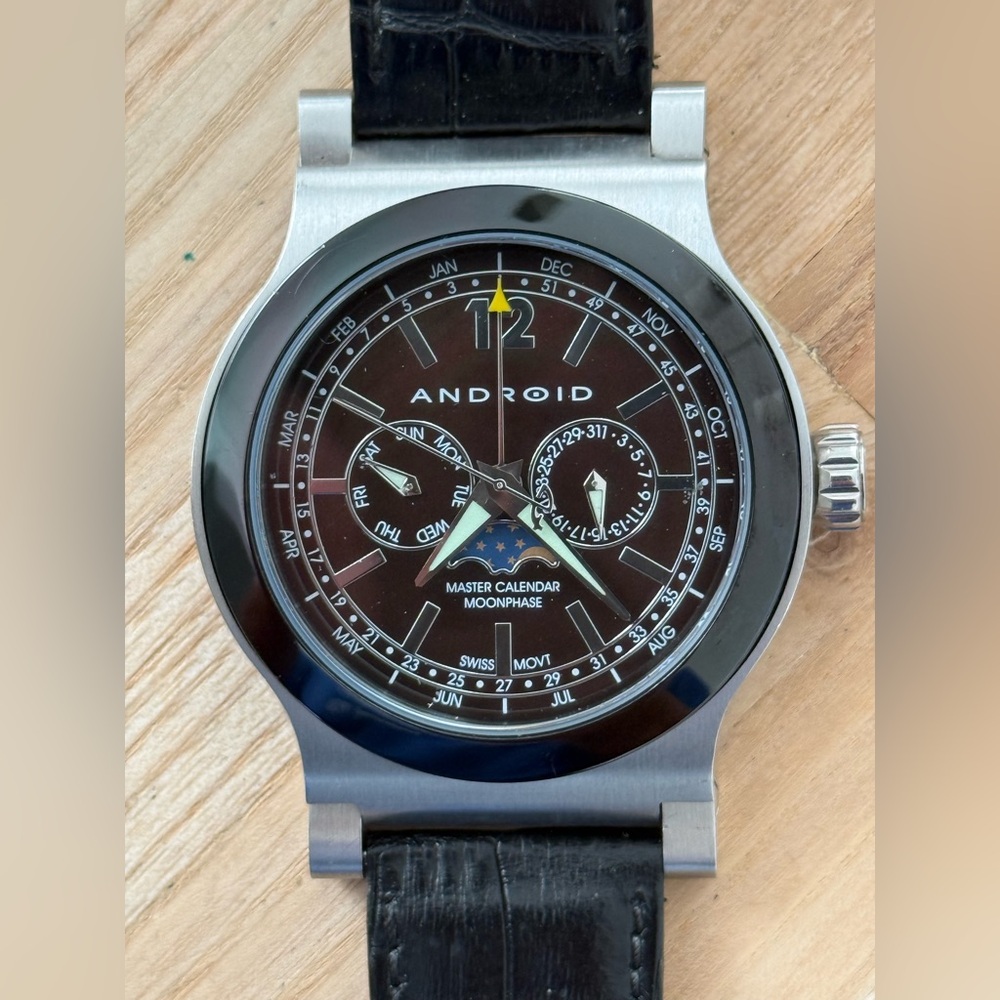 Android USA Master Calendar Moonphase Ultra Rare Men’s Watch Bronze Dial Leather